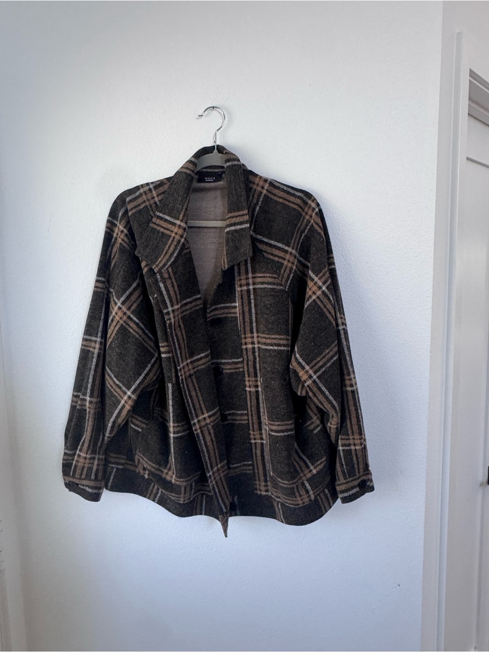 Vici Plaid Shacket Jacket - Brown & Beige